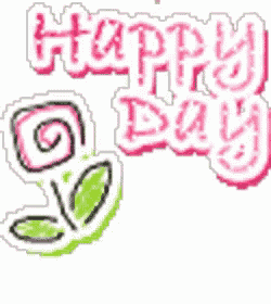 a pixel art of the words happy day with a flower