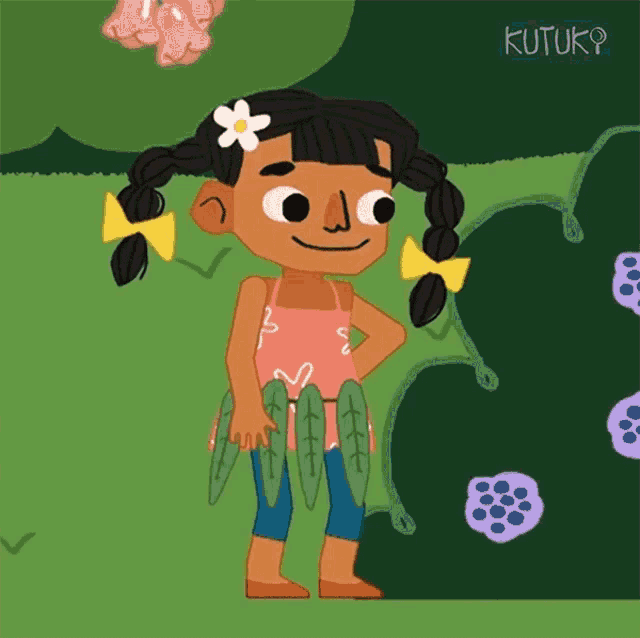 a cartoon of a girl with a flower in her hair and the words kutuk written below her