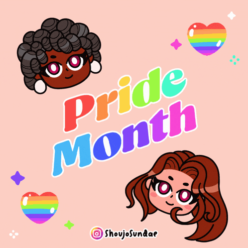 a poster that says pride month with two girls on it