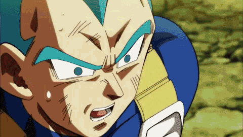 a close up of a cartoon character 's face with a blue eye