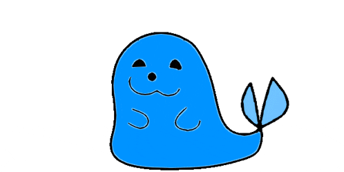 a cartoon drawing of a blue whale with a face