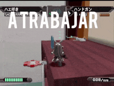 a video game screen shows a character and the word atrabajar
