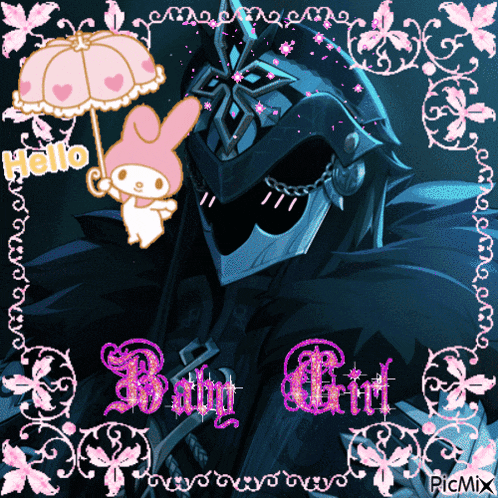 a picture of a knight with a hello bunny and the words baby girl