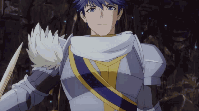 a man in armor is holding a sword