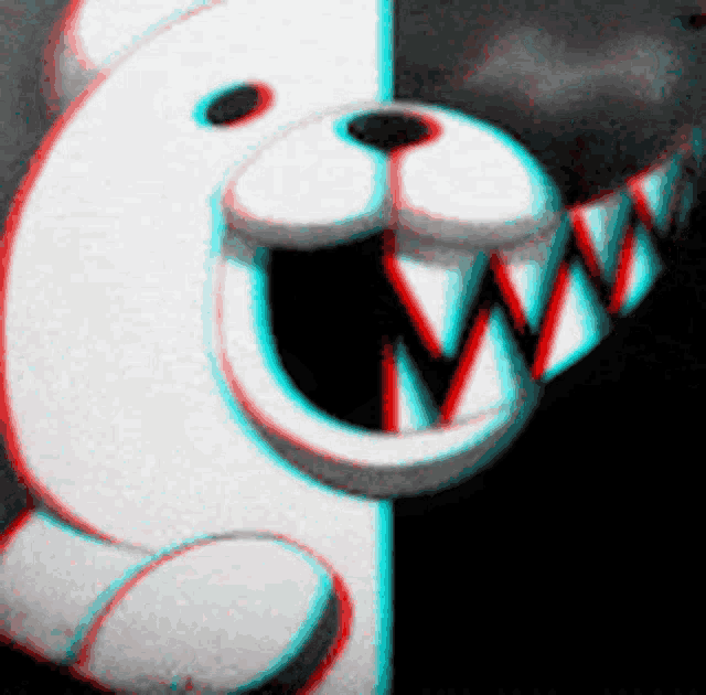 a black and white teddy bear with sharp teeth is shown in 3d