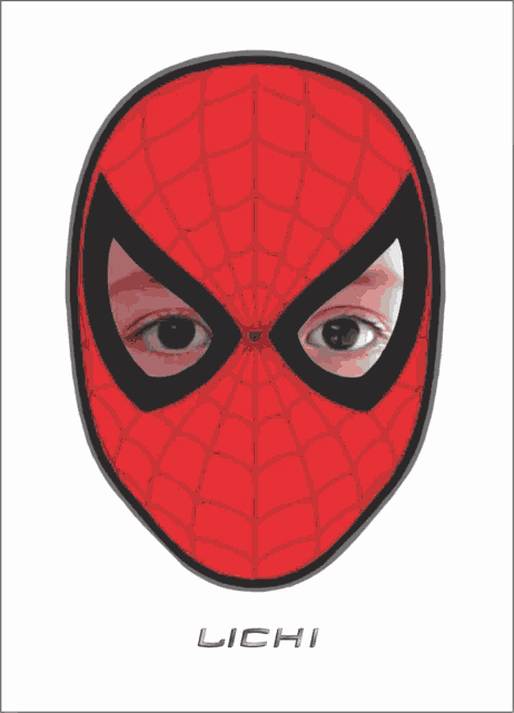 a picture of a spider-man mask with the name lichi on the bottom