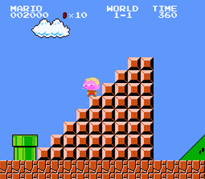 the end of a video game with a castle and a mountain