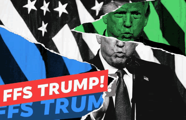 a torn poster of donald trump with the words " tfs trump "