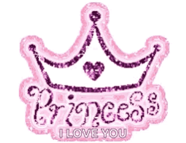 a pink and purple crown with the words `` princess '' and `` i love you '' .