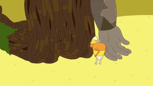 a cartoon character is standing next to a huge trunk