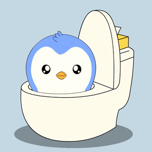 a cartoon drawing of a toilet with a blue balloon on the seat