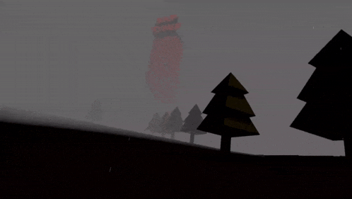 a tower with the word tower on it is surrounded by trees in a foggy area