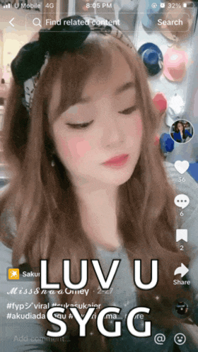 a screen shot of a girl with the words " luv u sygg "