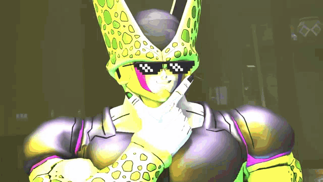 a cartoon character is wearing sunglasses and giving a peace sign