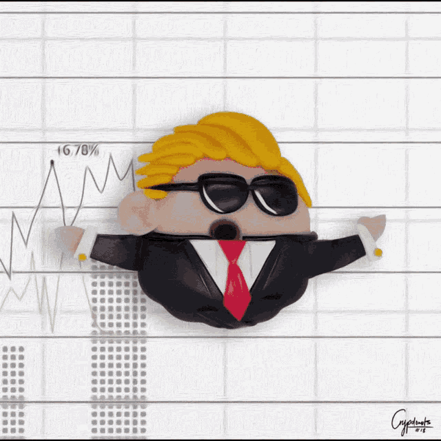 a cartoon of a man in a suit and tie with a graph behind him that says ' 16.78 % '