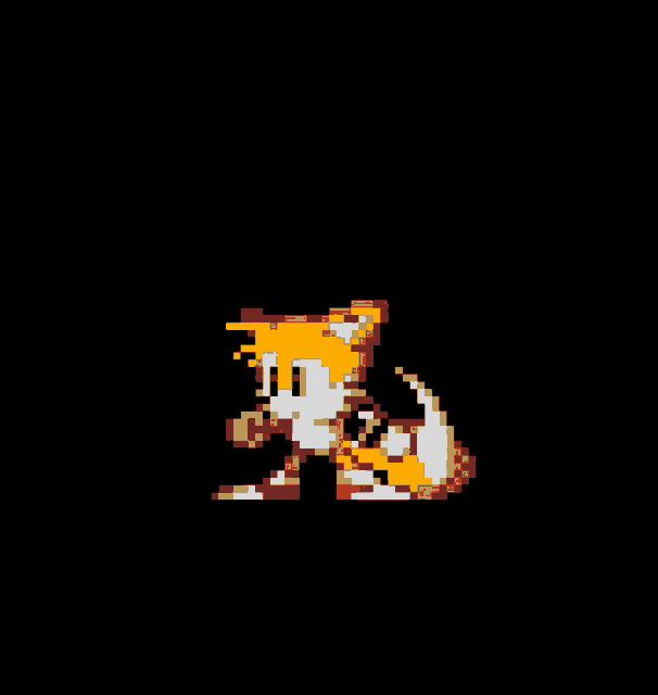 a pixel art of tails from sonic the hedgehog in a black background