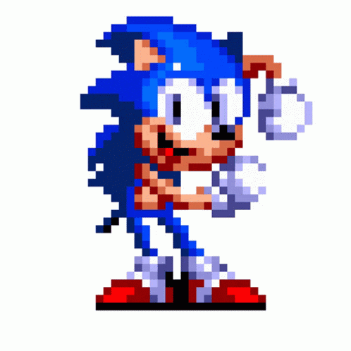 a pixel art drawing of sonic the hedgehog holding a key