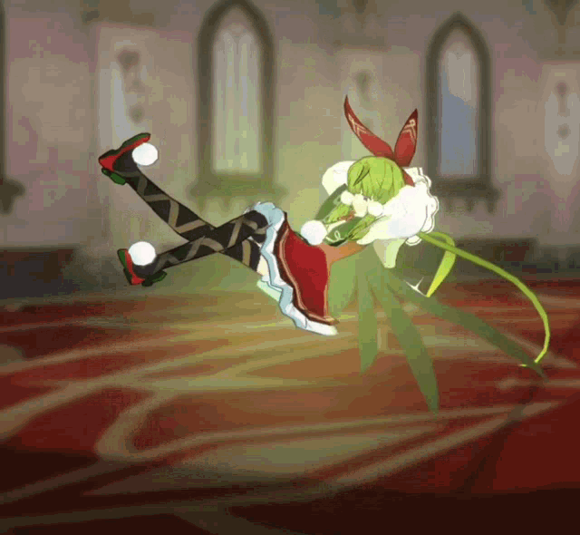 a cartoon of a girl with bunny ears and a green tail