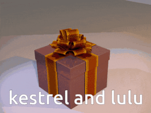 a gift box with a bow and the words kestrel and lulu on it