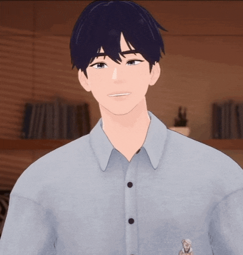 a computer generated image of a man wearing a blue shirt with buttons