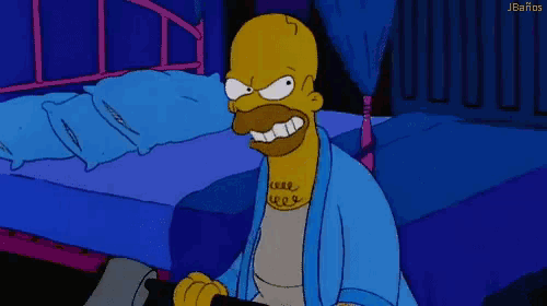 a cartoon of homer simpson holding an axe with the words te odio written above him
