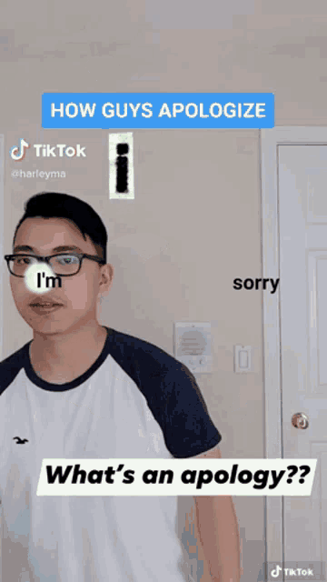 a man with glasses and a sign that says " how apologize "