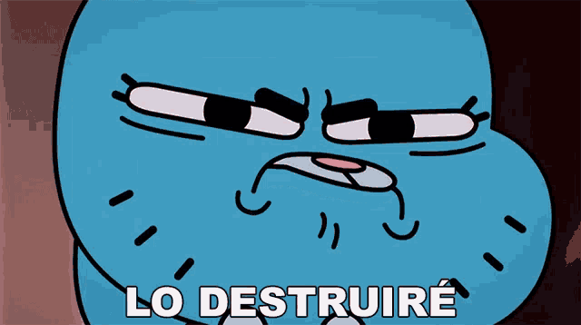 a cartoon character with the words lo destruire written on it