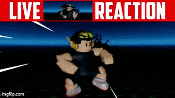 a cartoon character is standing in front of a live reaction sign