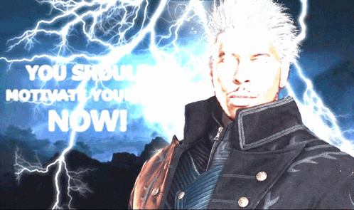 a man with lightning behind him says you should motivate your now