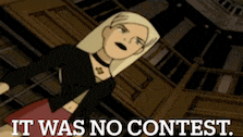 a cartoon of a woman with the words " it was no contest " below her