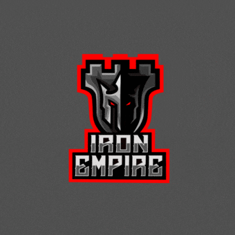 a logo for iron empire sign up now is shown on a grey background