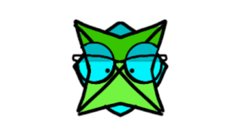 a cartoon drawing of a green object with glasses on it .