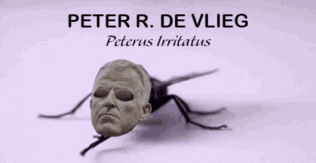 a fly with a man 's face on it and the name peter r. de vlieg on it