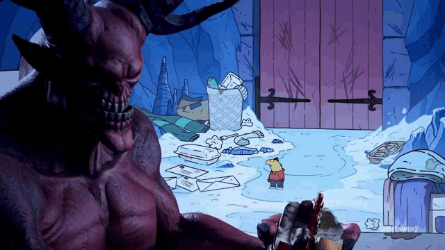 a cartoon drawing of bart simpson and a devil with the word cartoon on the bottom
