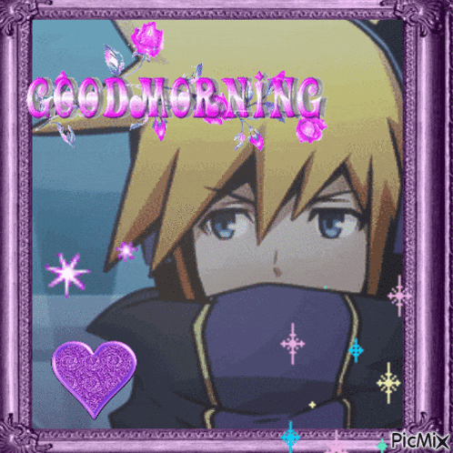 a picture of a anime character with the words good morning written on it
