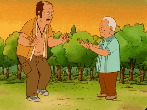a cartoon of two men standing in a field