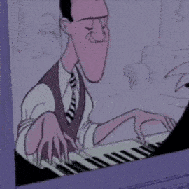 a cartoon of a man playing a piano