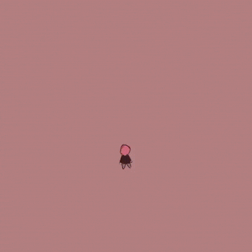 a cartoon character with pink hair and white eyes
