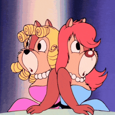 a couple of cartoon characters sitting next to each other with one wearing a pearl necklace