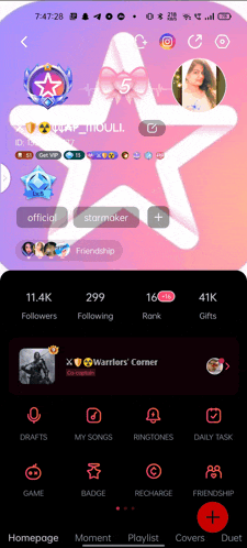 a screenshot of a person 's profile on a phone app