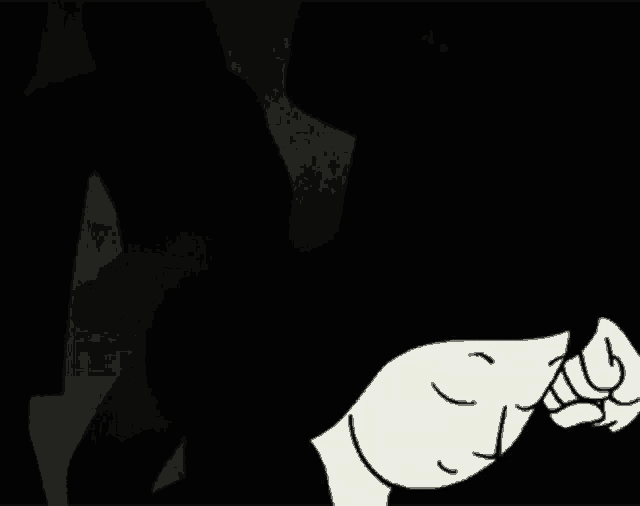 a black and white cartoon of a person with a fist up