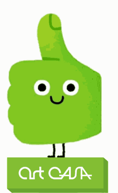 a green thumbs up with a smiling face and the word artcasa below it