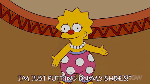 a cartoon of lisa simpson wearing pink polka dot pants