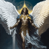 a painting of a man with wings and a crown on his head