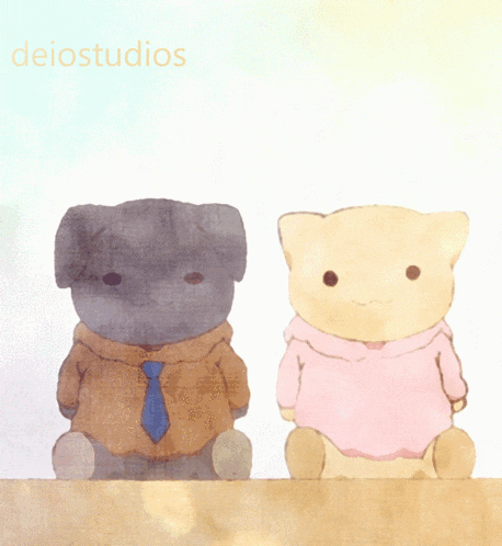 a drawing of a dog and a cat with the words deiostudios written on the bottom