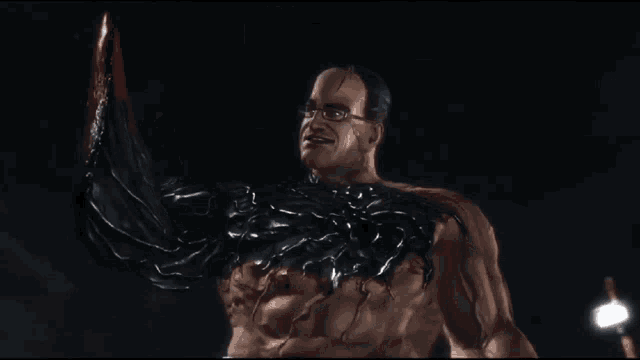 a man with venom coming out of his chest and the words skill issue below him