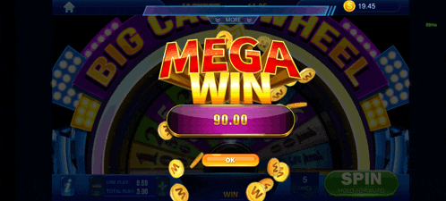 a mega win is displayed on a game screen