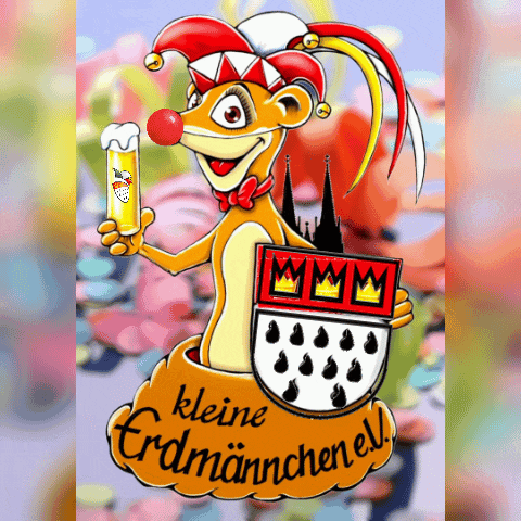 a cartoon drawing of a meerkat holding a beer and the words kleine erdmannchen e.v.