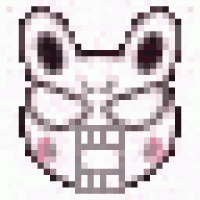 a pixel art drawing of a cat 's face with glasses and a mask on .
