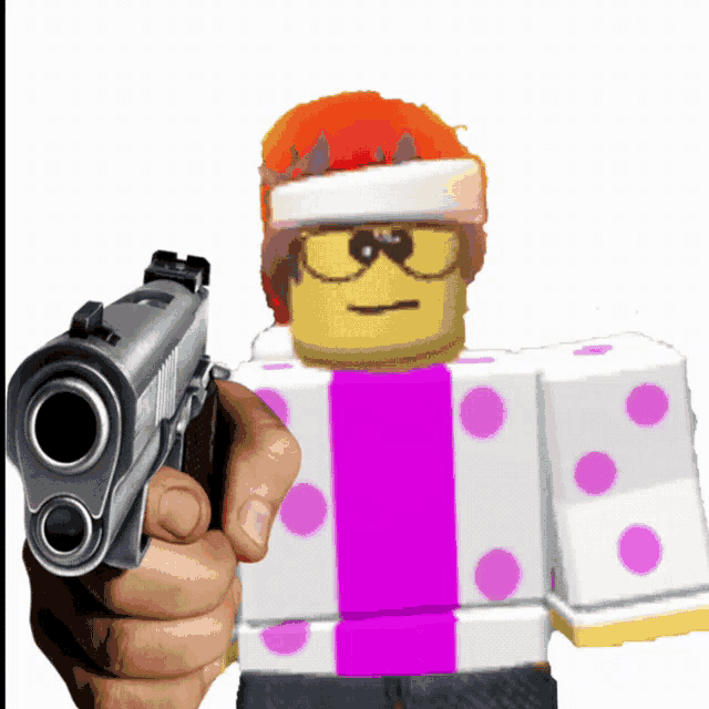 a person holding a gun in front of a lego character